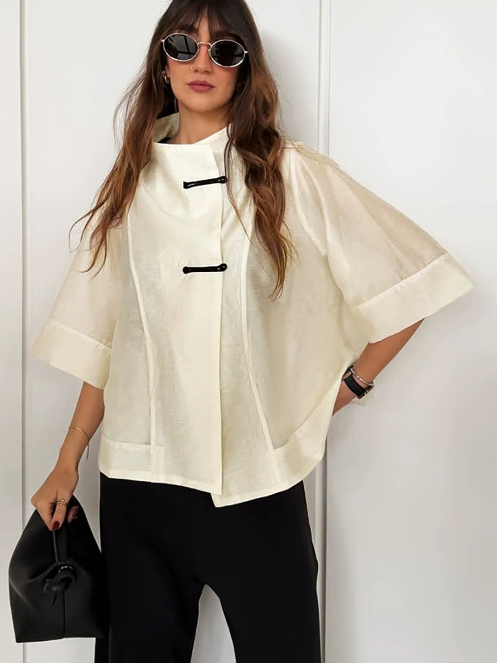 ZARA Spring Summer Casual Loose Batwing Sleeve Stand Collar Womens Top